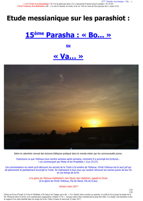 Étude sur la Parasha N°15 : Bo - Va - Calendrier Bible hébraïque