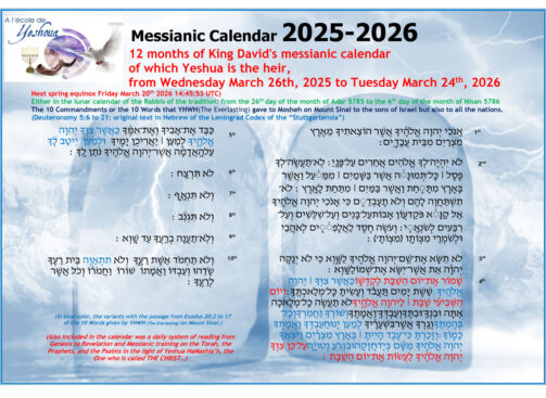 King David's messianic calendar 2025-2026 (ANNÉE JUIVE 5785-5786) (English)